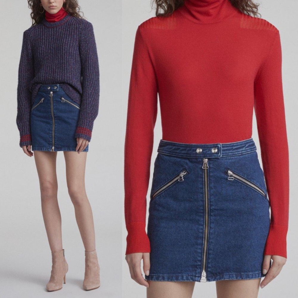 Rag and Bone Blue Denim Racer Front Zipper Miniskirt Size 6 - Picture 1 of 10